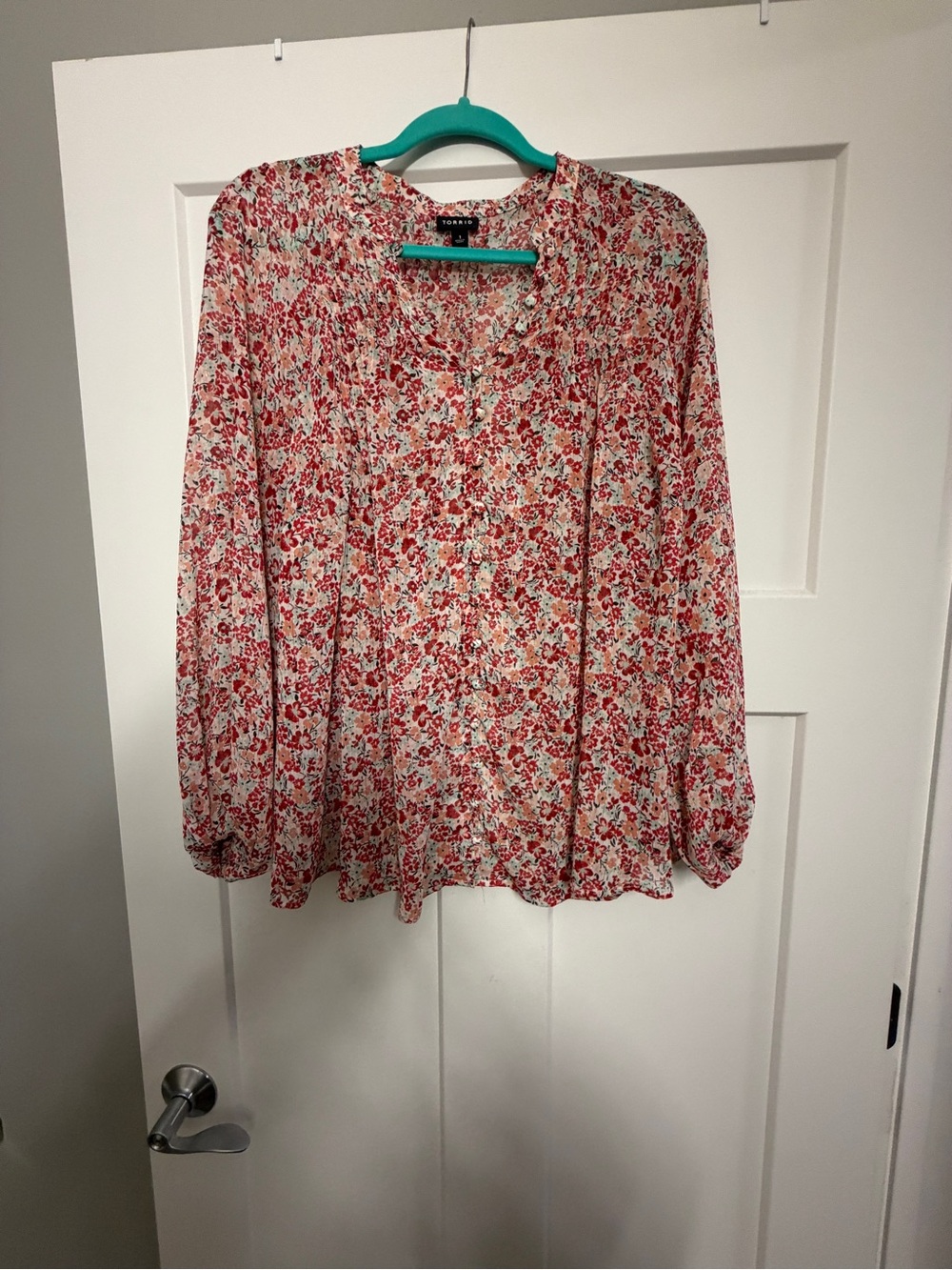torrid Floral Button-Front Peasant Top - Red & Cream